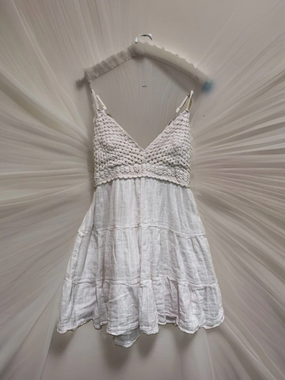 Aerie White Crochet Bust Summer Dress Spaghetti Strap S